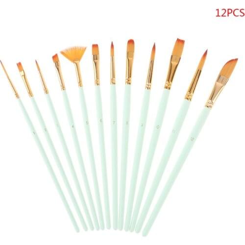 12 Pcs Artist Paint Brush Set Nylon Hair Watercolor Acrylic Oil Painting Supplies