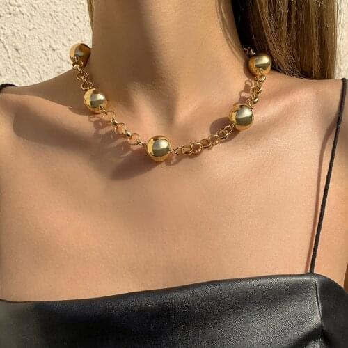 2021 New Punk CCB Chain Golden Round Bead Necklace Womens Clavicle Pendant Necklace Jewelry Wholesale Five