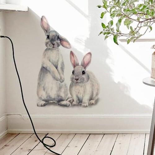 30*40cm Wall Sticker Two Cute Rabbits Removable Room Home Decoration Self-adhesive Living Room Bedroom Mural Bunny Stickers