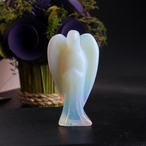 47*27mm Hand Carved Natural Opalite Stone Pocket Angel Pendulum Healing Amulet Reiki Chakra Psychic Spiritual Meditation Gift