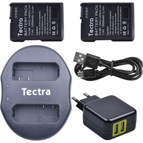 2Pcs EN-EL14 EN-EL14a Battery for Nikon D3100 D5100 D5200 D3500 D5600 D3400 P7000 ENEL14 Battery +USB Dual Charger+AC Adapter
