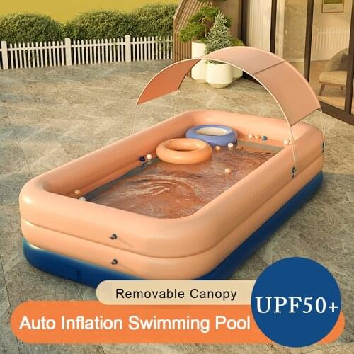 Auto Inflation Swimming Pool Frame PVC Folding Wireless Air Inflatable Pool with Removable Canopy Anti UV for Cottages Backyard