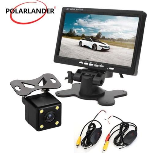 In-Dash DC 12V / 24V 7 Inch TFT LCD Color Display Screen Car Monitor with wireless 4 led rearviwe camera