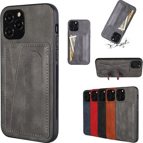 Spring Bracket Leather Phone case For iphone 12 11 Pro Max XR X XS MAX 6 6S 7 8 Plus SE 2 12 mini Anti-fall Card Wallet Cover