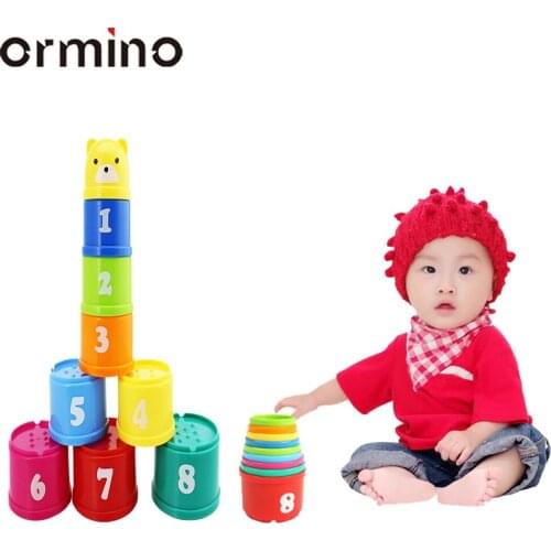 Baby Stacking Toys 9PCS Cup Early Educational Intelligence Toy Rainbow Color Folding Tower Toys Children Birthday Christmas Gift