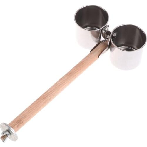 Food Water Feeding Bird Double Cups With Clip Stainless Steel Parrot Cage Stand