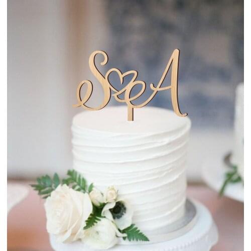 Customized Engagement Monogram Initials Wood Cake Topper