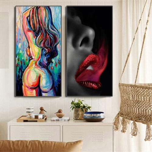 Woman Smoking Mouth Red Lips Printing Oil Painting on Canvas Sexy Nude Posters Wall Art Pictures For Cuadros Living Room Decor