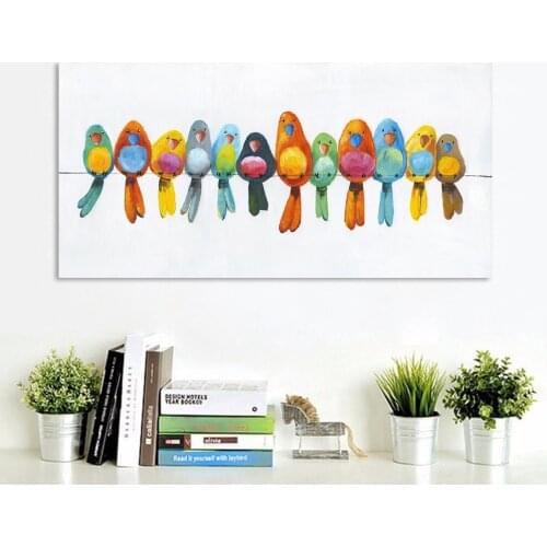 Colourful Animal Birds on Wire Artistic Landscape Oil Painting on Canvas Posters and Prints Cuadros Wall Art Picture for Decor
