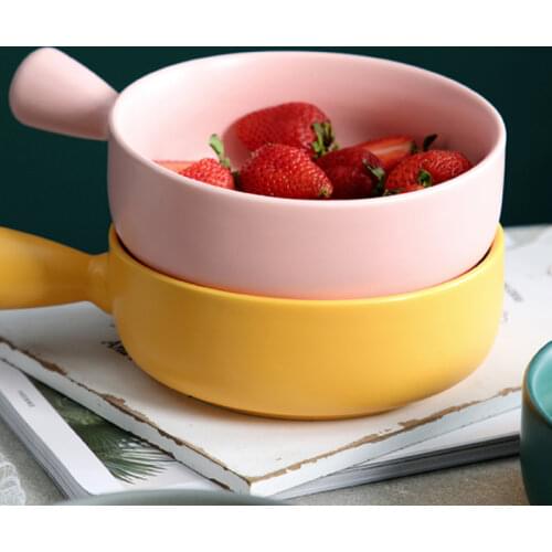 Nordic Baked Ceramic Plate Special Ceramic Plate for Oven with Handle Creative Breakfast Baked Rice Plate Home Fruit Salad Plate