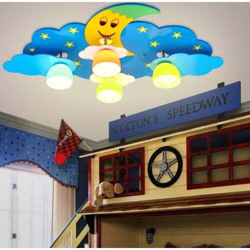 Creative Cartoon moon clouds childrens room bedroom ceiling lamp boys and girls room warm baby bedroom light