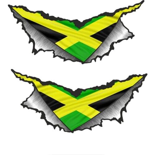 Hot Sell Large Pair Triangular Ripped Torn Metal Jamaica Jamaican County Flag Vinyl Car Sticker and Decal Car KK18*16cm