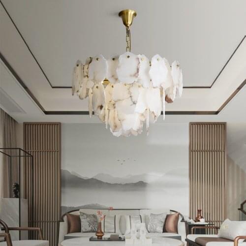All copper living room chandelier post-modern light luxury natural marble lamp creative dining room bedroom study lamp