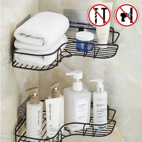Bathroom Iron Storage Rack Sticky Wall Corner Frame Punch-Free Wall-mounted Basket Shampoo Storage Rack Holder With Suction Cup