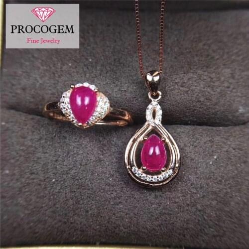 Natural Burmese Ruby Jewelry sets for Female Valentines gifts Water Drop Genuine gemstones fine Jewelry 925 Sterling Silver #328