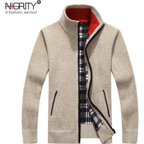 NIGRITY 2019 Sping New Sweater Men coat Thick Warm Loose Fit Male Tops Sweater Plus Size Outerwear 14 Colors Optional