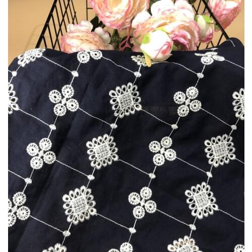 New washed denim cotton cloth embroidery blue full-width hollow dress childrens clothing fabric