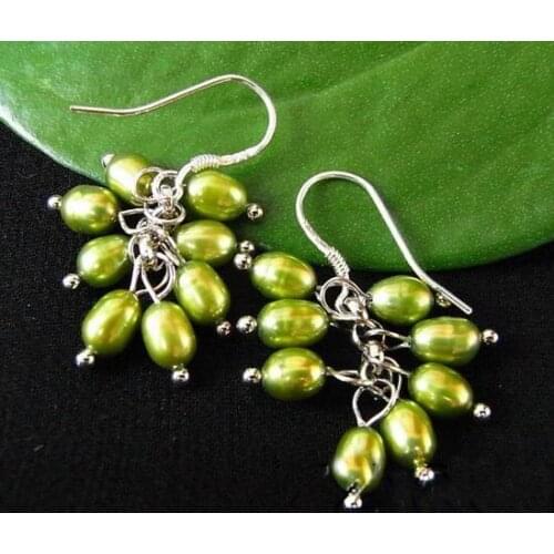 New Arrival Favorite Pearl Earrings Green Color Rice Freshwater Pearl Dangle Earring S925 Sterling Silver Hook Fine Jewelry