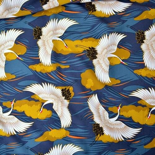 New 50*145cm Crane Printed Viscose Textiles Japan Fabric Design Cotton silk