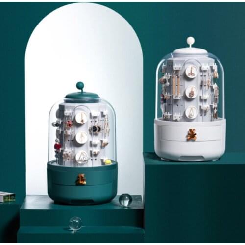 Transparent Rotatable Jewelry Box Dustproof Cover With Drawer Necklace Earrings Display Stand Organizer For Jewelry Storage