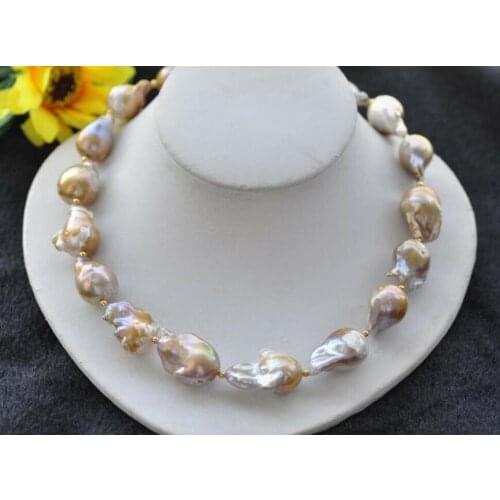 20-26mm Lavender & Golden Baroque Keshi Reborn Pearl Necklace 18"CZ