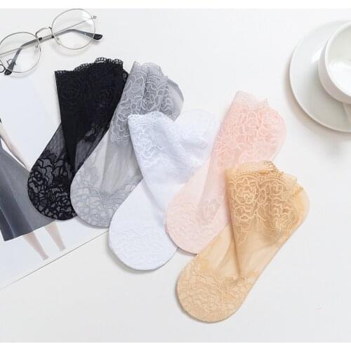 Sexy Pure Color Socks Womens Tide White Rose Lace Socks 2021 New Thin Gauze Black Lace Cotton Boat Socks Floral Designer