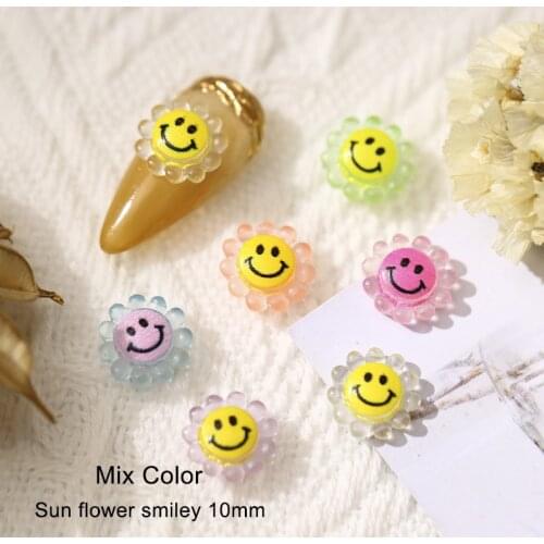 10pcs/20pcs Resin Smiley Face Nail Art Decoration Transparent Multi-Color Sunflower 10mm Flat Back 3D Fingernail DIY Accessories