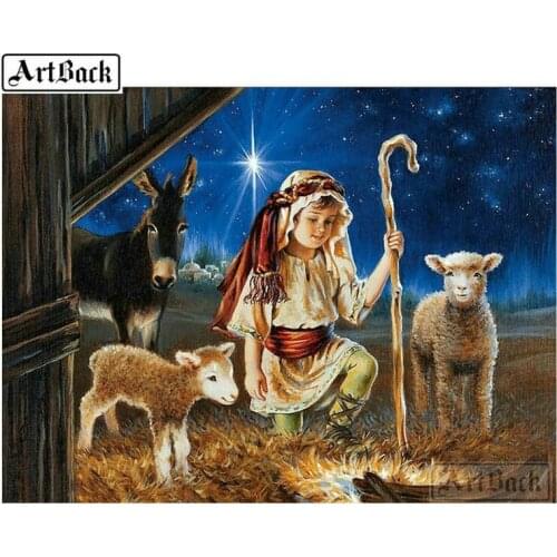 Full square drill 5d diy diamond painting angel baby girl with lamb 3d diamond crafts embroidery 3d mosaic home decor
