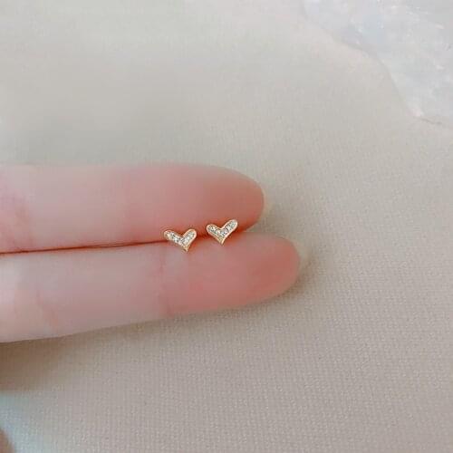 925 Sterling Silver Earrings For Women Set Plated 14k Gold Crystal Heart Simple Cute Fashion Wedding Jewelry Accessories INEFFA