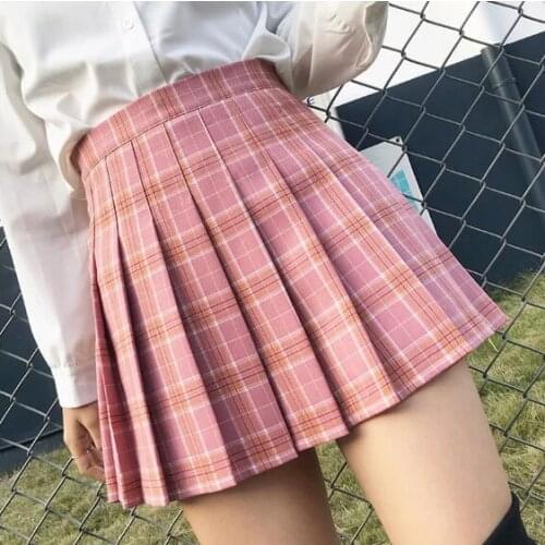 High Waist Women Pleated Skirt JK Summer Japan Sweet Preppy Style Girls Dance Mini Skirt Fashion Plaid Zipper Faldas Mujer