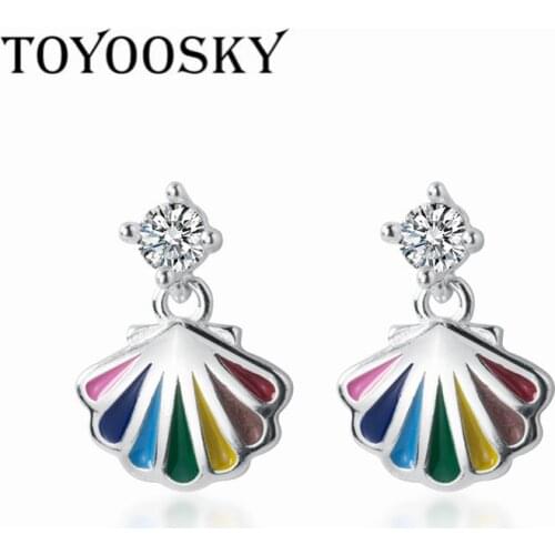 TOYOOSKY 925 Sterling Silver Jewelry Fashion Colorful Sector Shape Earrings for Women Accessories