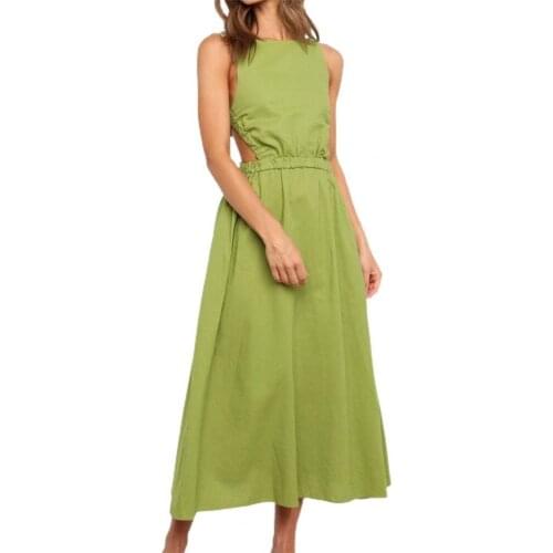 Women Dress Elegant Special Dress Cotton Blend Backless Elastic Waist Soft Backless A-Line Long Dress Hollow Out Summer Dress