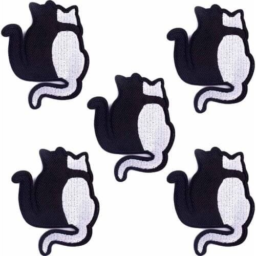 10Pcs/Set Black And White Cat Patches For Clothing Cute Animals Patch Iron On Patches For Clothes Stripes For Jacket Appliques