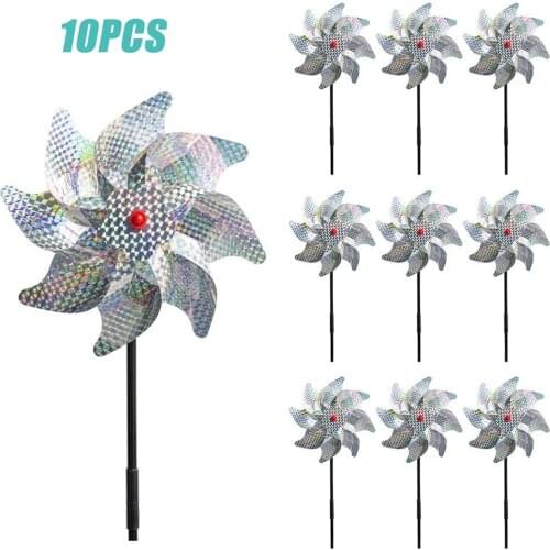 10Pcs Bird Repellent Pinwheel Reflective Sparkly Pin Wheels Protect Garden Plant Flower Bird Rpellent Windmill Garden Decoration
