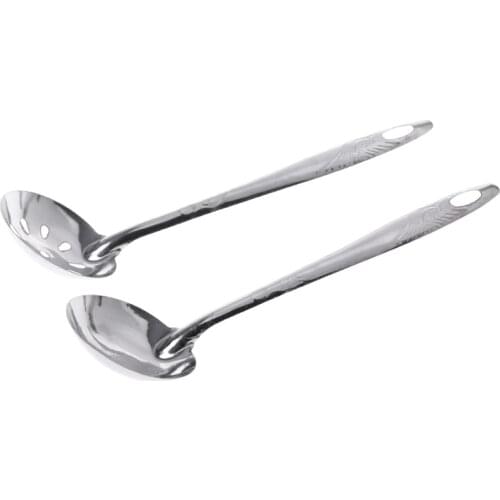 2Pcs Stainless Steel Large Soup Spoon Ladle Skimmer Colander Filter Kitchen Tool