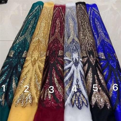 2021 green High Quality African Lace Fabric French Lace Fabric Tulle Glitter Sequins Nigerian Lace Fabric For Wedding Dress