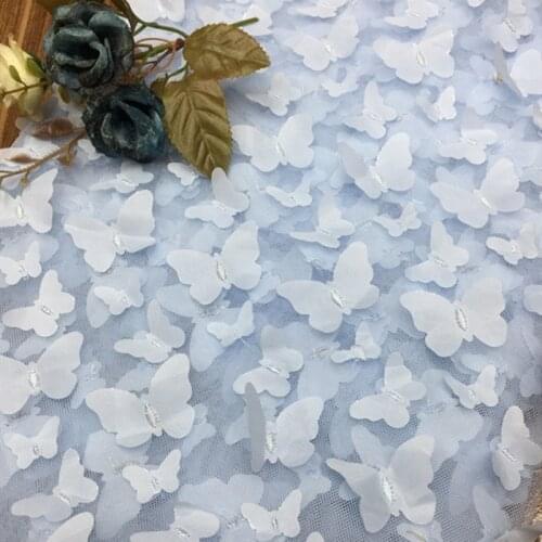 3D Butterflies Overlay fabric tulle lace 1 Layer French mesh fabric For Flower Girl gown dress Bridal Veil lace cloak by 1 yard
