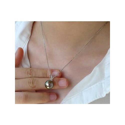 Free shipping jewelry AAA round 10-11mm natural tahitian peacock green pearl pendant white