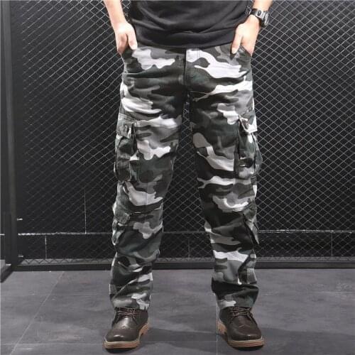 Mens Multi Pockets Casual Camouflage Cargo Pants Loose Military Tactical Pants Labor Insurance Wear-Resistant Trousers Overalls