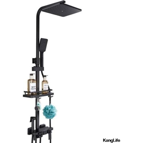 Household Bathroom Black Thermostatic Shower Rain Shower Head Set Bathroom System One Set Bathroom Copper Shower Head Set