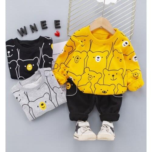 Toddler Children Clothes Suits Spring Baby Girls Boys Sport Clothing Cartoon Bears Kids T Shirt Jeans 2Pcs/Sets Infant Costume