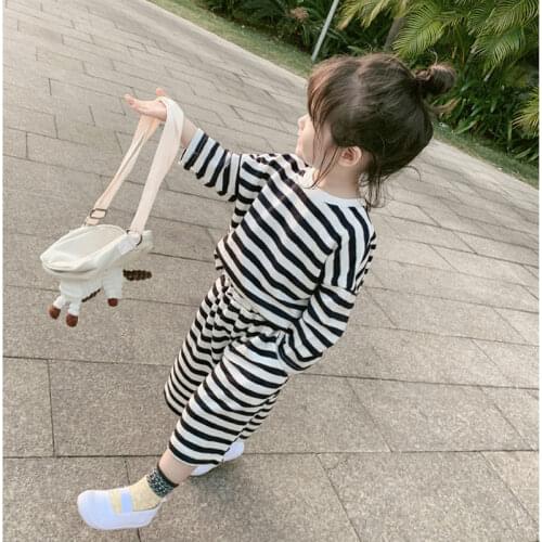 Childrens clothing autumn suit Korean girls and childrens striped wide-leg pants spring baby two-piece kids clothes