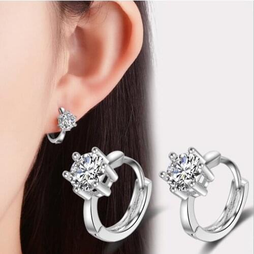KOFSAC New Fashion 925 Sterling Silver Earrings For Women Simple Six-Jaw Zircon Ear Hoop Earring Jewelry Valentines Day Gifts
