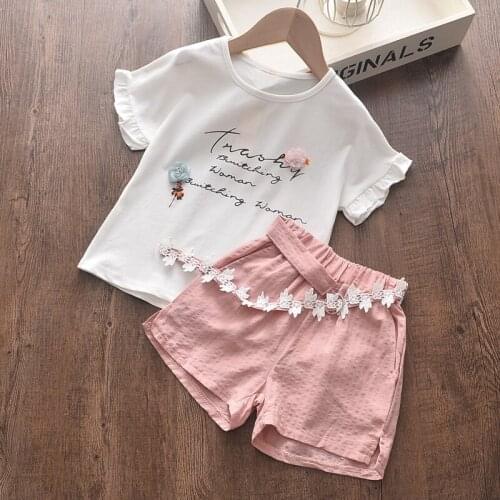 Girls Clothing Set 2021 Fashion Summer Kid Suit Simple Letter Print T-shirt and Pants 2Pcs Outfits Holiday Casual Girls Costumes