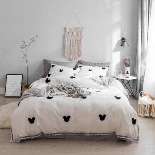 2018 Mouse Bedding Set gray pink white Washed cotton Duvet Cover Sheet Bed Cover Queen King Size Beddings For girls