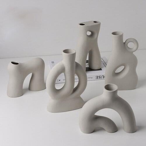Creative Ceramic Geometric Flower Vase Pots Modern Minimalist Living Room TV Cabinet Flower Container Home Dec Ornaments