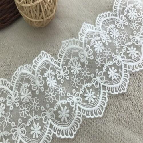 2 yards Ivory White Cotton Embroidered African Lace For Craft Top Quality French Tulle Trim Lace For Dress 2019