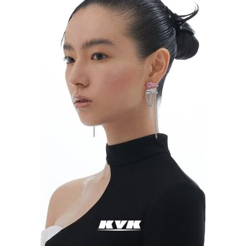 KVK peach blossom crystal Tassel Earrings niche design 2021 new stud temperament high-grade Earrings accessories Earrings