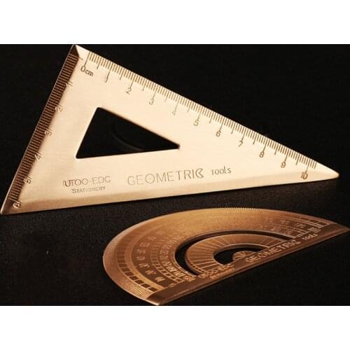 Brass Triangle Ruler Retro Semicircle Protractor Triangle Plate Drawing Copper Ruler Office School Supplies Drafting Tools