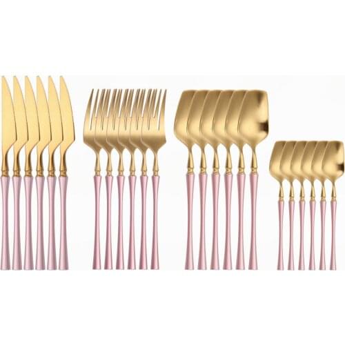 Matte Pink Gold Cutlery Kitchen Tableware Stainless Steel Flatware Set Spoon Fork Knife Set Dinnerware Cutlery Dinner Set